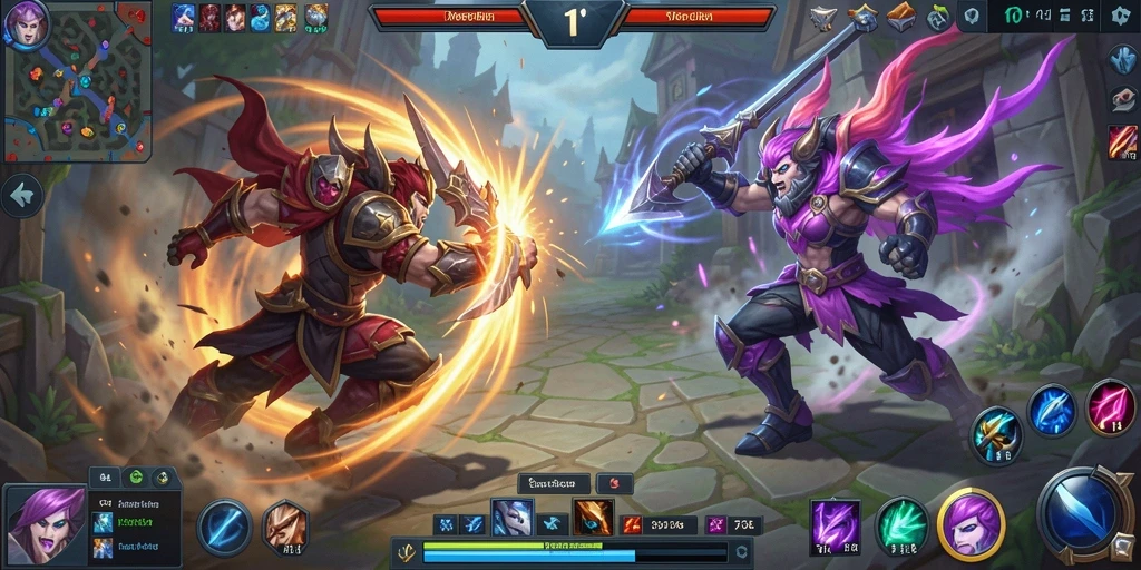 Tangkapan layar gameplay yang intens dalam 73K MOBA.