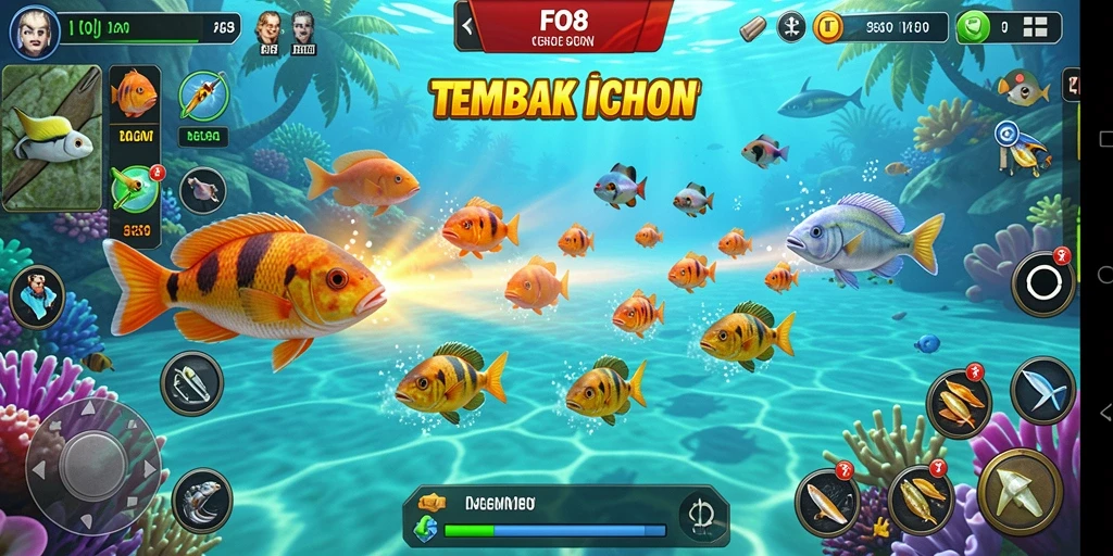 Screenshot gameplay FO8 dengan aksi menembak ikan yang seru.