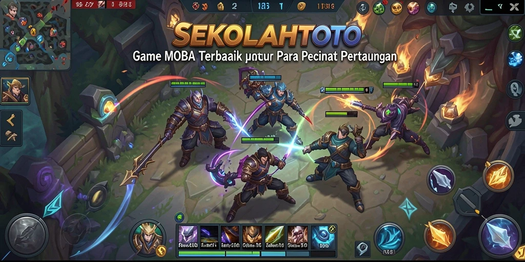 Tampilan aksi intens dalam permainan MOBA SEKOLAHTOTO.